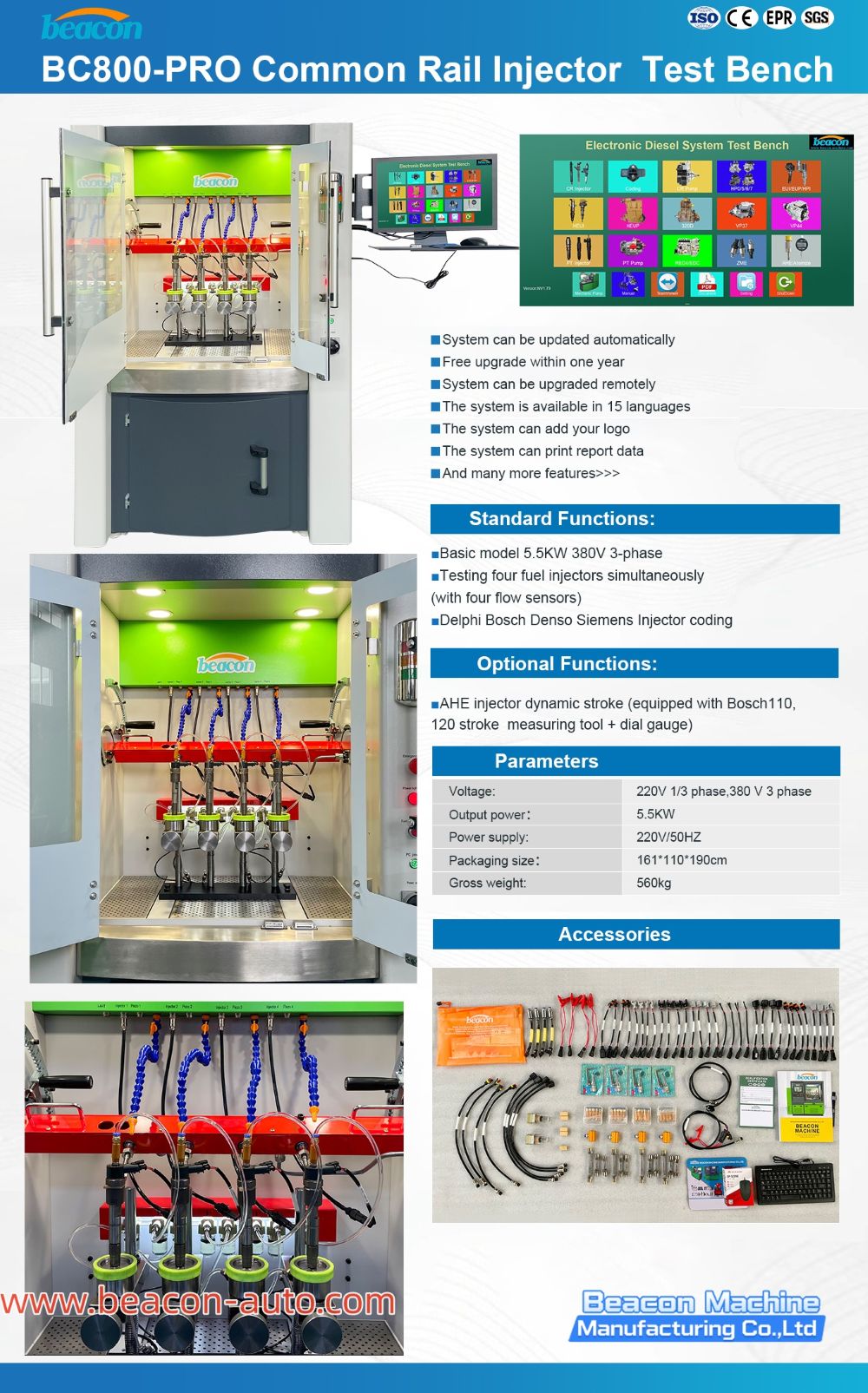 Detalles del banco de pruebas de inyectores Common Rail BC800 PRO